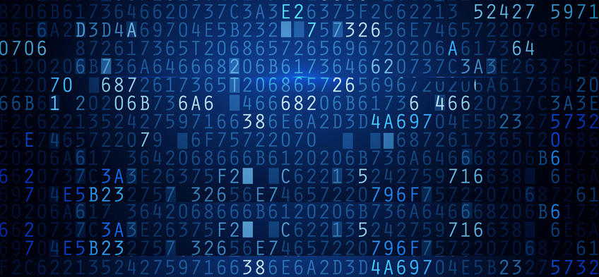 representação de números hexadecimais em vários tons de azul em tela digital
